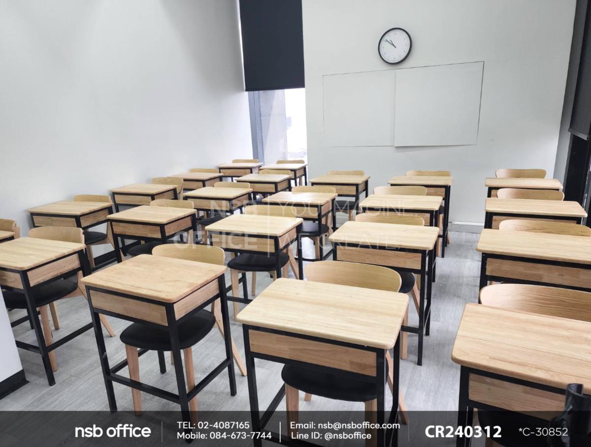 โต๊ะและเก้าอี้นักเรียนไม้ยางพารา เบาะที่นั่งหุ้มหนังเทียมสีดำ