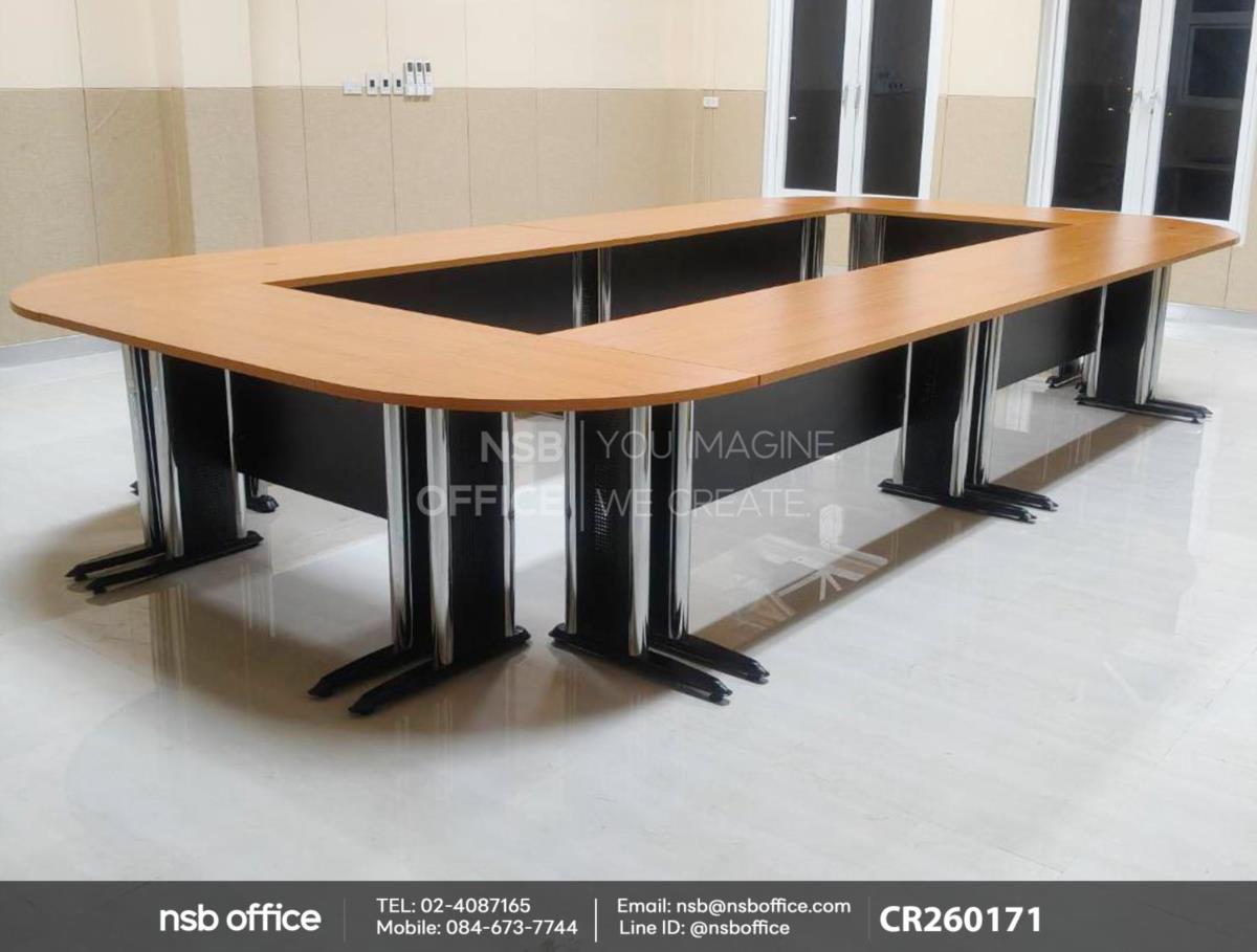 โต๊ะประชุมตรงและ โต๊ะเข้ามุมทรงโค้ง นำมาต่อกันเป็นโต๊ะประชุมใหญ่