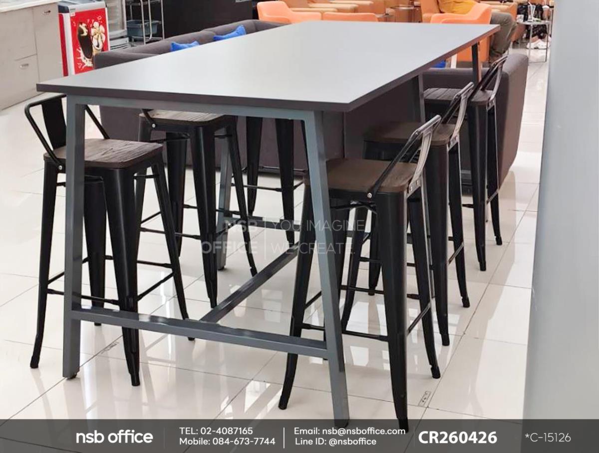 โต๊ะประชุมกลุ่มย่อยบาร์สูง เสริมการใช้งานด้วยเก้าอี้บาร์สูงไม้หน้าเรียบ