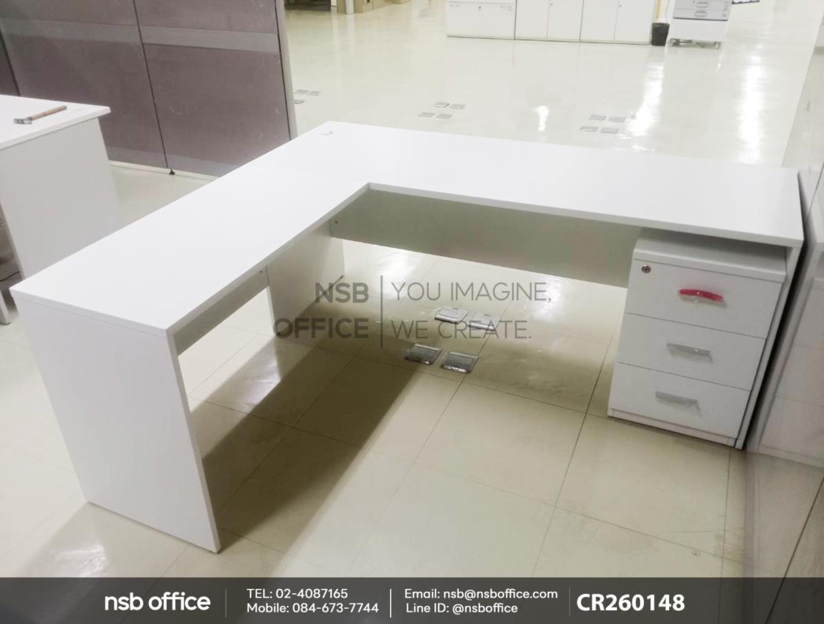 โต๊ะทำงานตัวแอลพร้อมตู้ลิ้นชักใต้โต๊ะ