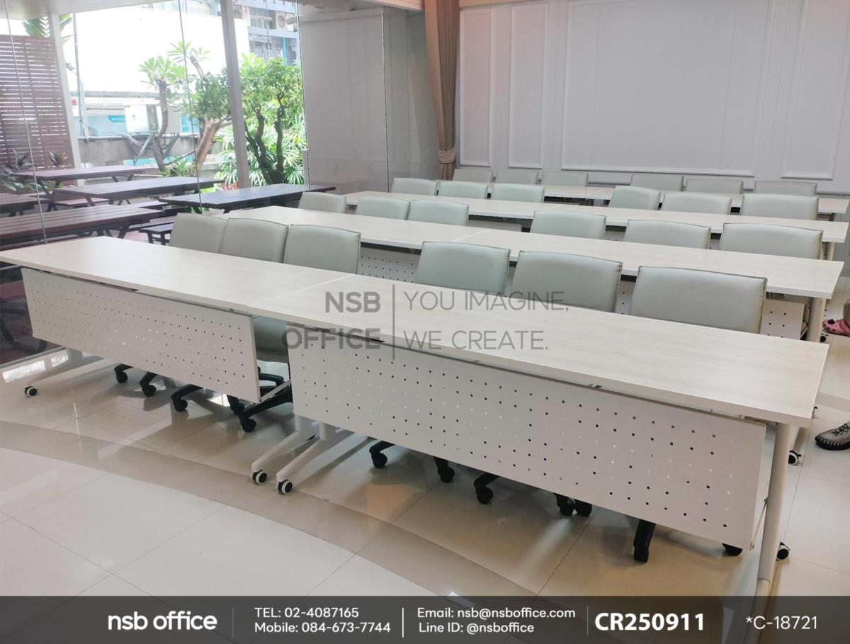 โต๊ะประชุมพับเก็บได้ล้อเลื่อนและโต๊ะประชุมยาว ขาเหล็กทรงคางหมูเสริมด้วยเก้าอี้สำนักงาน