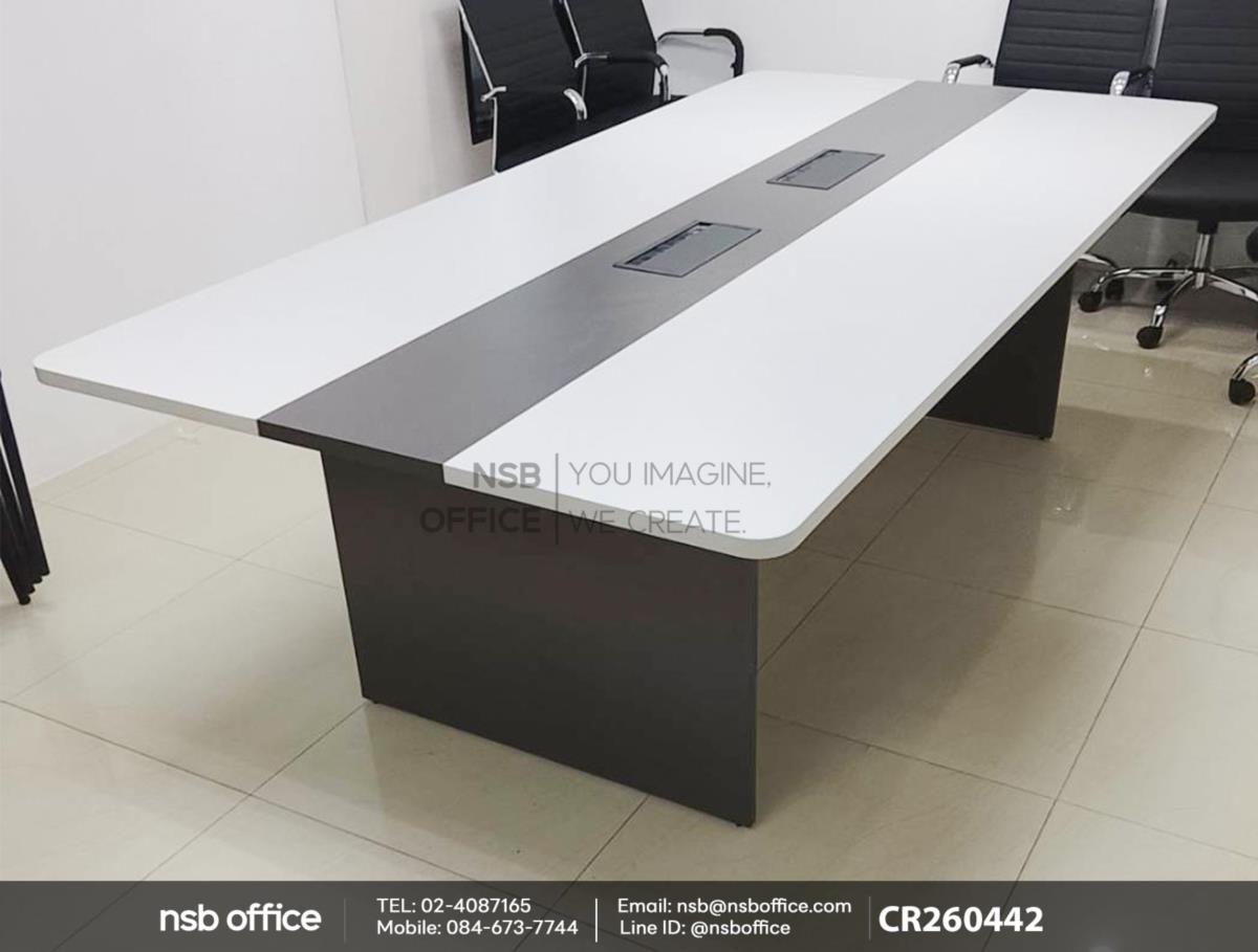 โต๊ะประชุมทรงสี่เหลี่ยมมุมมนสีทูโทนเสริมการใช้งานด้วยเก้าอี้สำนักงาน