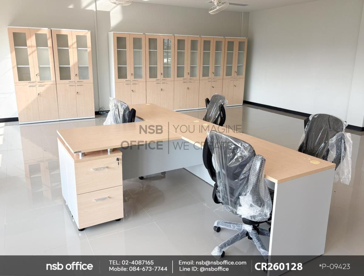 โต๊ะทำงานตัวแอลเสริมการใช้งานด้วยตู้เก็บเอกสาร