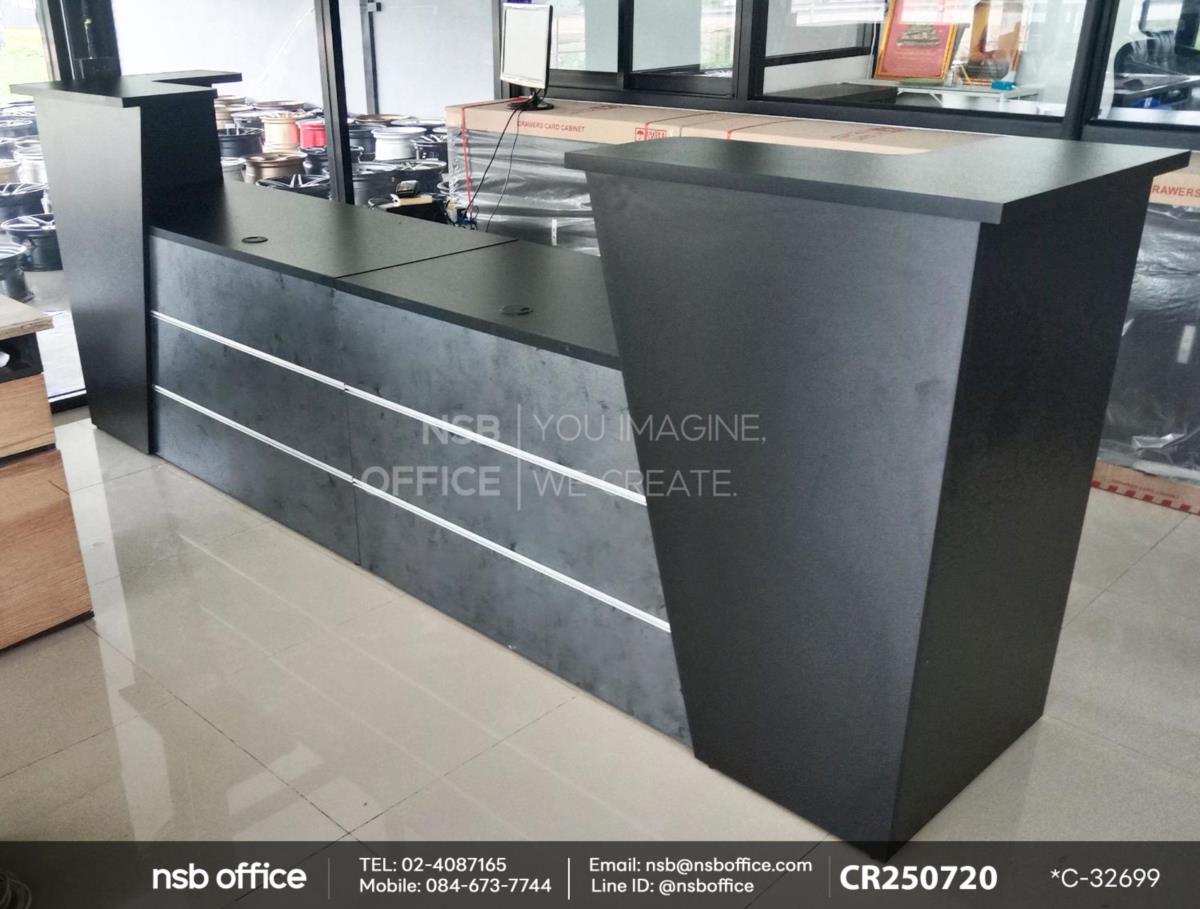 เคาน์เตอร์ผสมโต๊ะคอมพิวเตอร์หน้าเฉียง 2 ลิ้นชัก พร้อมรางคีย์บอร์ดและที่วางซีพียู