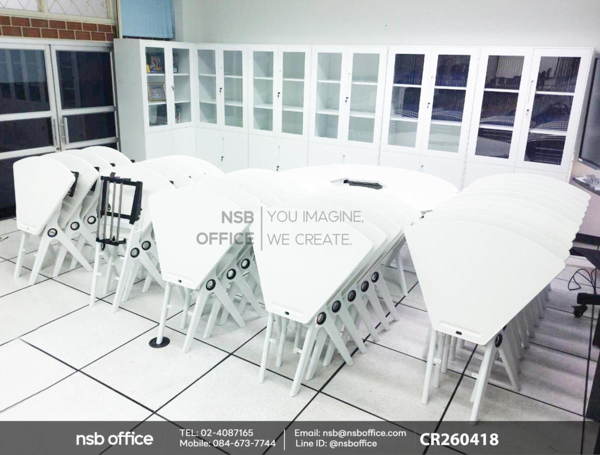 โต๊ะพับล้อเลื่อน 1/6 รุ่น มีที่เก็บของใต้โต๊ะและตู้เอกสารเหล็ก 4 บานเปิด
