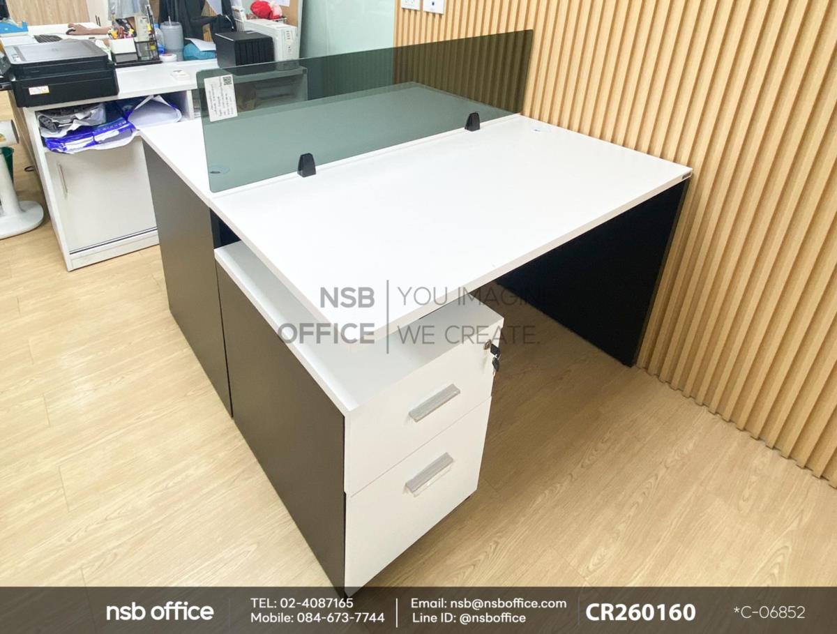 โต๊ะทำงาน 2 ลิ้นชักเสริมการใช้งานด้วย มินิสกรีนกระจกแบบเจาะท็อป