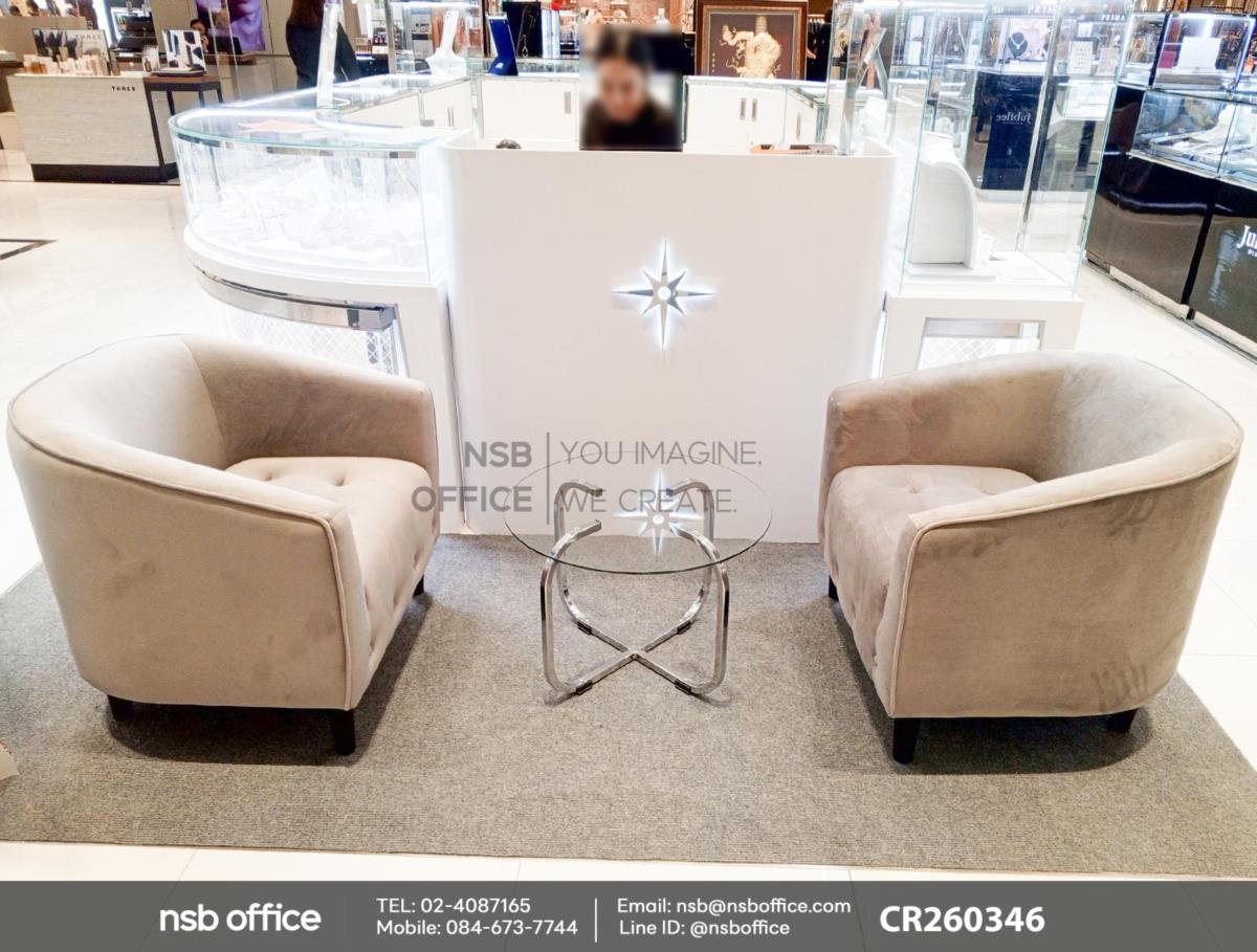 โต๊ะกลางกระจกกลมใส โครงเหล็กชุบโครเมี่ยม