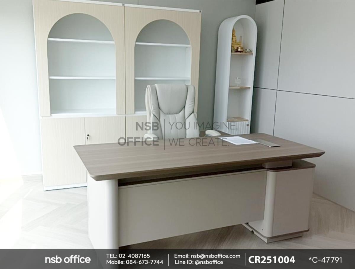 โต๊ะผู้บริหารตัวแอลเสริมป๊อปอัพฝาสไลด์ และตู้อเนกประสงค์