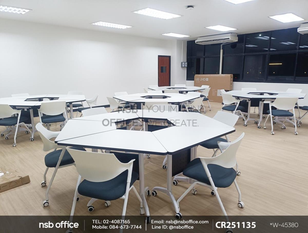 โต๊ะพับล้อเลื่อนขาเหล็กพ่นสีและเก้าอี้อเนกประสงค์โพลีล้วน