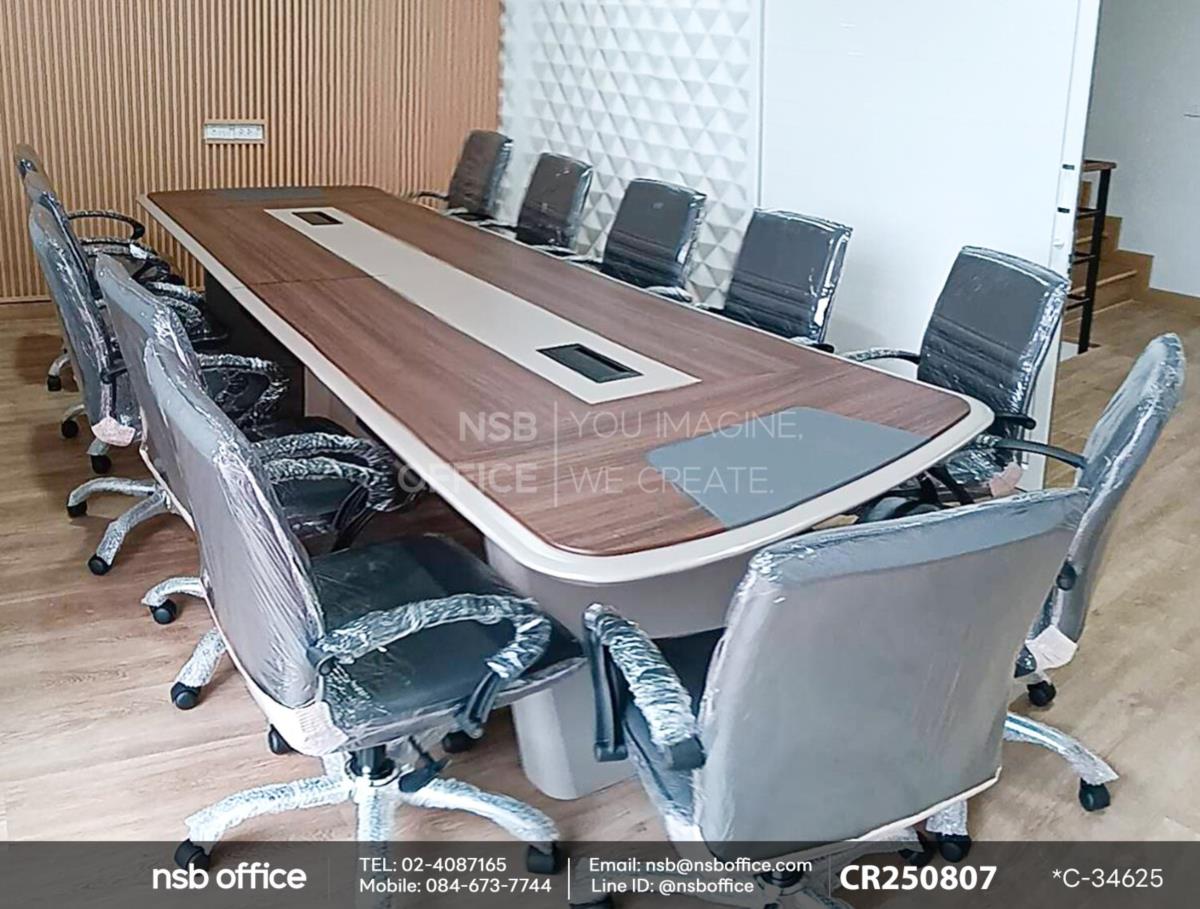 โต๊ะประชุมทรงโค้งมีป๊อปอัพหน้าโต๊ะเสริมการใช้งานด้วยเก้าอี้สำนักงานหุ้มหนังเทียม