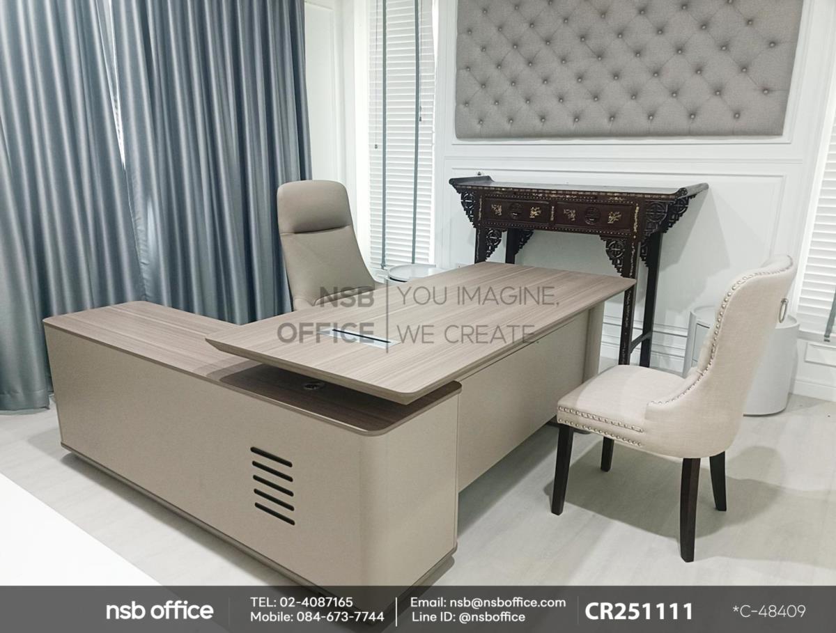 โต๊ะผู้บริหารตัวแอล เสริมการด้วยเก้าอี้ผู้บริหารหุ้มหนังเทียม