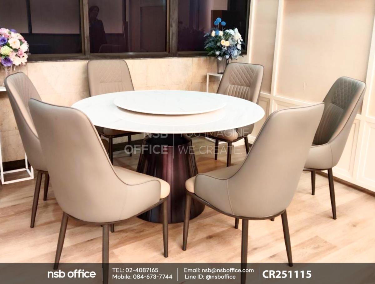 โต๊ะหน้าท็อปหินสังเคราะห์กลมโครงขาอลูมิเนียม เสริมการใช้งานด้วยเก้าอี้โมเดิร์น