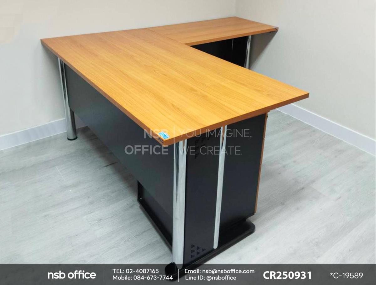 โต๊ะทำงานผู้บริหาร ตู้ 3 ลิ้นชักล้อเลื่อนเสริมการใช้งานด้วยตู้เก็บเอกสารสูง