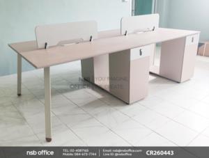 โต๊ะทำงานกลุ่ม 4 ที่นั่ง พร้อมมินิสกรีนไม้และตู้เก็บของ กุญแจล็อกรหัส