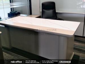 โต๊ะทำงานตัวแอล ตู้ข้างเสริมป๊อปอัพใช้งานคู่กับเก้าอี้ผู้บริหารหุ้มหนัง PU