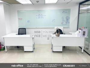 โต๊ะทำงานตัวแอลหน้าโค้งเว้าเสริมการใช้งานด้วยตู้ 3 ลิ้นชักล้อเลื่อนใต้โต๊ะ