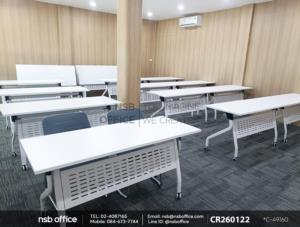 โต๊ะประชุมพับเก็บได้ล้อเลื่อน (สีขาว) เสริมการใช้งานด้วยเก้าอี้รับแขกขาตัวยู