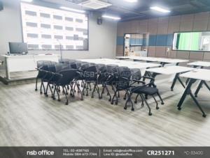 โต๊ะประชุมพับเก็บได้ล้อเลื่อนใช้งานคู่กันกับเก้าอี้อเนกประสงค์เฟรมโพลี่ล้อเลื่อน