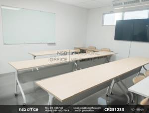 โต๊ะประชุมพับเก็บได้ล้อเลื่อน เสริมการใช้งานด้วยไวท์บอร์ดกระจกนิรภัยพ่นสีขาว