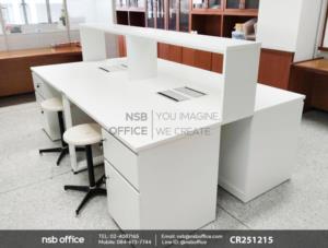 โต๊ะห้องแล็บ ท็อปลามิเนต HPL แบบมีชั้นต่อบน มาพร้อมป๊อปอัพ