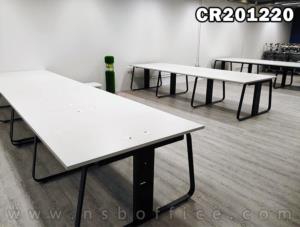 โต๊ะประชุมสี่เหลี่ยม ขนาด 180W, 240W cm. พร้อมรางไฟใต้โต๊ะ ขาเหล็กทรงแจกัน