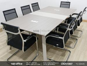 โต๊ะประชุมขาเหล็กเสริมด้วยเก้าอี้รับแขกขาตัวซีหลังเน็ต