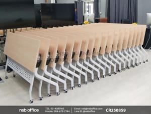 โต๊ะประชุมพับเก็บได้ล้อเลื่อน บังตาเหล็ก ที่วางของใต้ท็อป ล้อล็อกได้