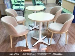 ชุดโต๊ะหน้าท็อปเมลามีน โครงขาเหล็ก 4 แฉกพ่นสีขาว