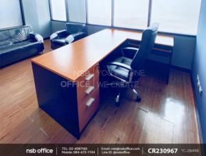 โต๊ะทำงานตัวแอล 3 ลิ้นชักชิดพื้น และโต๊ะทำงานสีเข้าเซ็ตกัน
