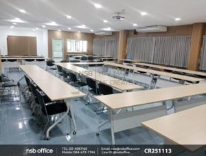 โต๊ะประชุมพับเก็บได้ล้อเลื่อน บังตาเหล็ก ล้อล็อกได้