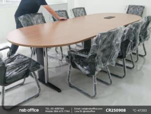 โต๊ะประชุมทรงแคปซูลเสริมป๊อปอัพและเก้าอี้รับแขกขาตัวซีหลังเน็ต