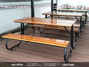 ชุดโต๊ะและเก้าอี้โรงอาหารหน้าไม้สักตีระแนง