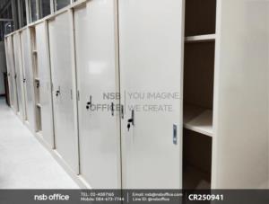 ตู้เอกสารเหล็กบานเลื่อนทึบ มือจับแบบฝัง กุญแจล็อค