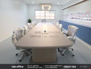 โต๊ะประชุมหัวโค้งมุมมน มาพร้อมป๊อปอัพใช้งานคู่กันกับเก้าอี้สำนักงานหลังเน็ต