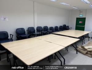 โต๊ะประชุมพับเก็บได้ล้อเลื่อน บังตาเหล็ก ที่วางของใต้ท็อป ล้อล็อกได้