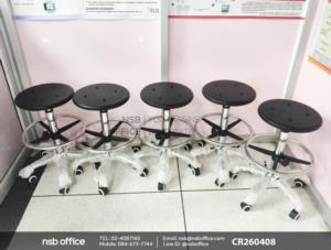 เก้าอี้บาร์สตูลที่นั่งกลมล้อเลื่อน ขาเหล็กชุบโครเมี่ยม