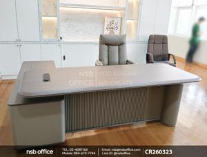 โต๊ะผู้บริหารตัวแอล เสริมการใช้งานด้วยเก้าอี้ผู้บริหารหุ้มหนังเทียม