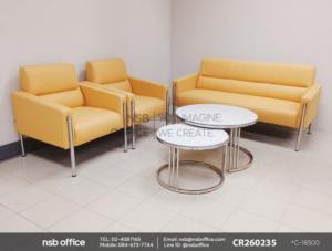โซฟารับแขกขาเหล็กชุบโครเมี่ยมเสริมการใช้งานด้วยโต๊ะกลางหน้าหินเซรามิคซินเทอร์