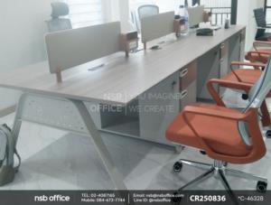 โต๊ะทำงานกลุ่มพร้อมมินิสกรีนและตู้เก็บของเสริมการใช้งานด้วยเก้าอี้สำนักงานหลังเน็ต