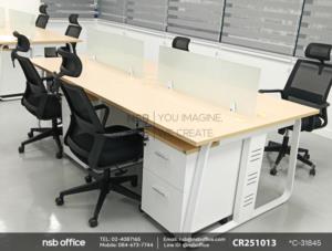 ชุดโต๊ะทำงานกลุ่มขาเหล็กเสริมด้วยเก้าอี้ผู้บริหารหลังเน็ต และตู้เก็บเอกสาร