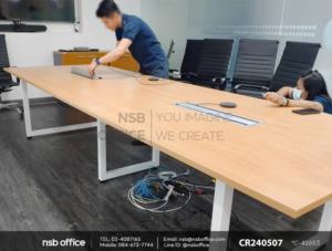 โต๊ะประชุมทรงสี่เหลี่ยมเสริมรางไฟอลูมิเนียมขนาด 60W cm. (4 หน้ากาก)