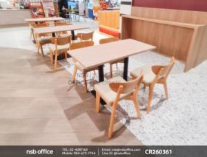 โต๊ะบาร์ COFFEE ขาเหล็กฐานเหลี่ยมแบนยาวเสริมด้วยเก้าอี้โมเดิร์นไม้ยางพารา