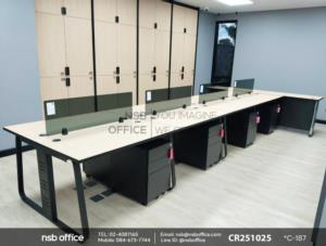 ชุดโต๊ะทำงานกลุ่มขาเหล็ก พร้อมมินิสกรีนและตู้ลิ้นชักเหล็กล้อเลื่อน