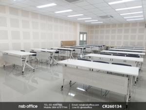 โต๊ะประชุมพับเก็บได้ล้อเลื่อนใช้งานคู่กับเก้าอี้รับแขกขาตัวยู