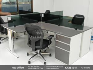 ชุดโต๊ะทำงานกลุ่มตัวแอล 4 ที่นั่งใช้งานคู่กันกับเก้าอี้สำนักงานหลังเน็ต