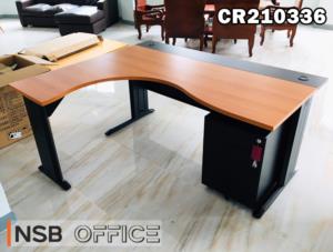 โต๊ะทำงานตัวแอลสีเชอรี่-ดำ และ ตู้ลิ้นชักล้อเลื่อน ❘ Cherry-black L-shaped desk with drawers cabinets