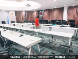 โต๊ะทำงาน บังตาเหล็ก ขาเหล็กวีคว่ำทำสีปลายเรียวนำมาต่อกันเป็นโต๊ะประชุมใหญ่