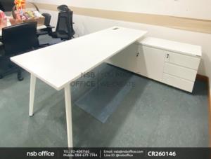 โต๊ะผู้บริหารตัวแอลบังตาไม้ ขาเหล็ก พร้อมป๊อปอัพฝาสไลด์