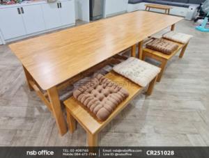 โต๊ะประชุมไม้ยางพาราเสริมการใช้งานด้วยเก้าอี้ยาวไม้ยางพารา