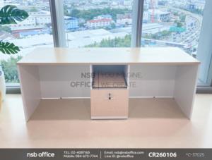 โต๊ะทำงาน 2 ที่นั่งพร้อมช่องวาง Printer แบบรางเลื่อนและเก้าอี้บาร์สตูลที่นั่งกลม